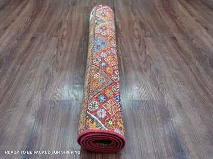 Kazak Tribal & Geometric hand-knotted wool rug in Red, 2'9" x 3'10" — SKU O021950 (view 4)