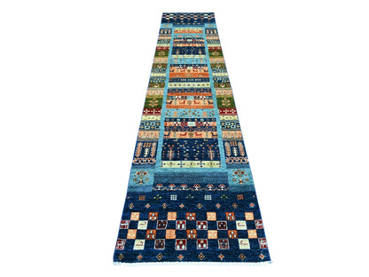 Blue 2'8" x 12'10" Tribal & Geometric Hand knotted Wool Rug - Sku: O021951
