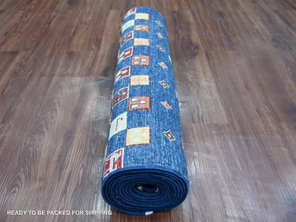 Blue 2'8" x 12'10" Tribal & Geometric Hand knotted Wool Rug - Sku: O021951