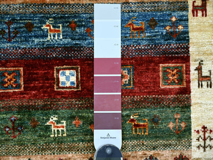Gabbeh Tribal & Geometric hand-knotted wool runner in Red, 2'8" x 8'3" — SKU O021953 (view 3)