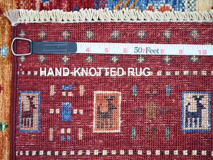 Gabbeh Tribal & Geometric hand-knotted wool runner in Red, 2'8" x 8'3" — SKU O021953 (view 6)