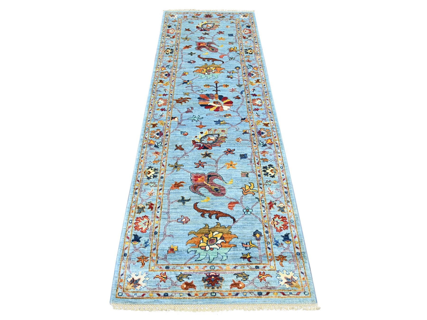 Blue 2'8" x 8'2" Tribal & Geometric Hand knotted Wool Rug - Sku: O021955