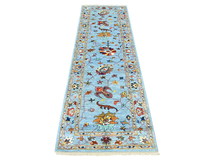 Blue 2'8" x 8'2" Tribal & Geometric Hand knotted Wool Rug - Sku: O021955