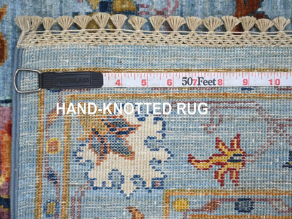 Tribal & Geometric hand-knotted wool runner in Blue & Light Blue, 2'8" x 8'2" — SKU O021955 (view 6)