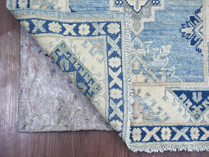 Kazak Kazak hand-knotted wool runner in Blue & Ivory, 2'7" x 7'8" — SKU O021958 (view 2)