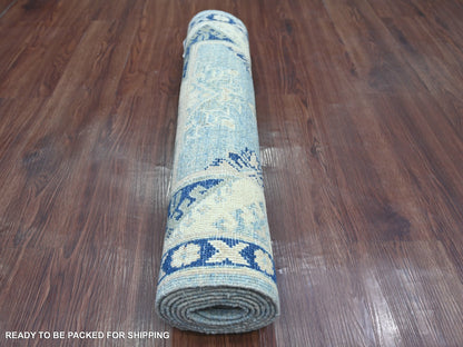 Blue 2'7" x 7'8" Kazak Hand knotted Wool Rug - Sku: O021958