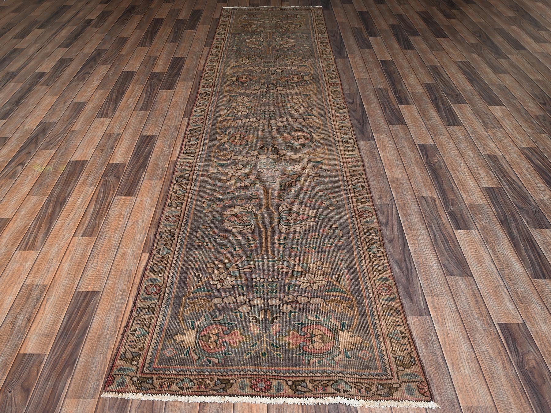 Brown 2'11" x 10'10" Vintage Hand knotted Wool Rug - Sku: O02195