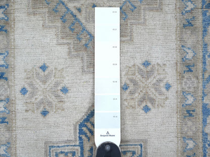 Kazak Kazak hand-knotted wool runner in Ivory & Blue, 2'6" x 7'6" — SKU O021961 (view 3)
