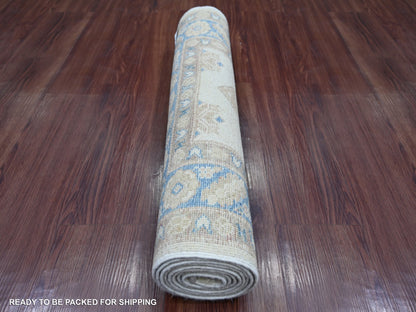 Kazak Kazak hand-knotted wool runner in Ivory & Blue, 2'6" x 7'6" — SKU O021961 (view 4)