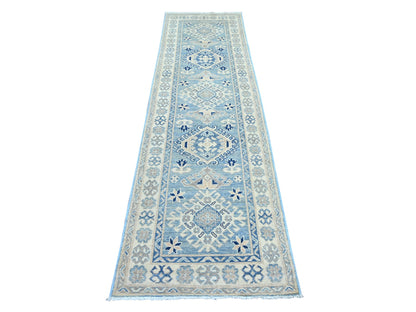 Blue 2'9" x 9'7" Kazak Hand knotted Wool Rug - Sku: O021962