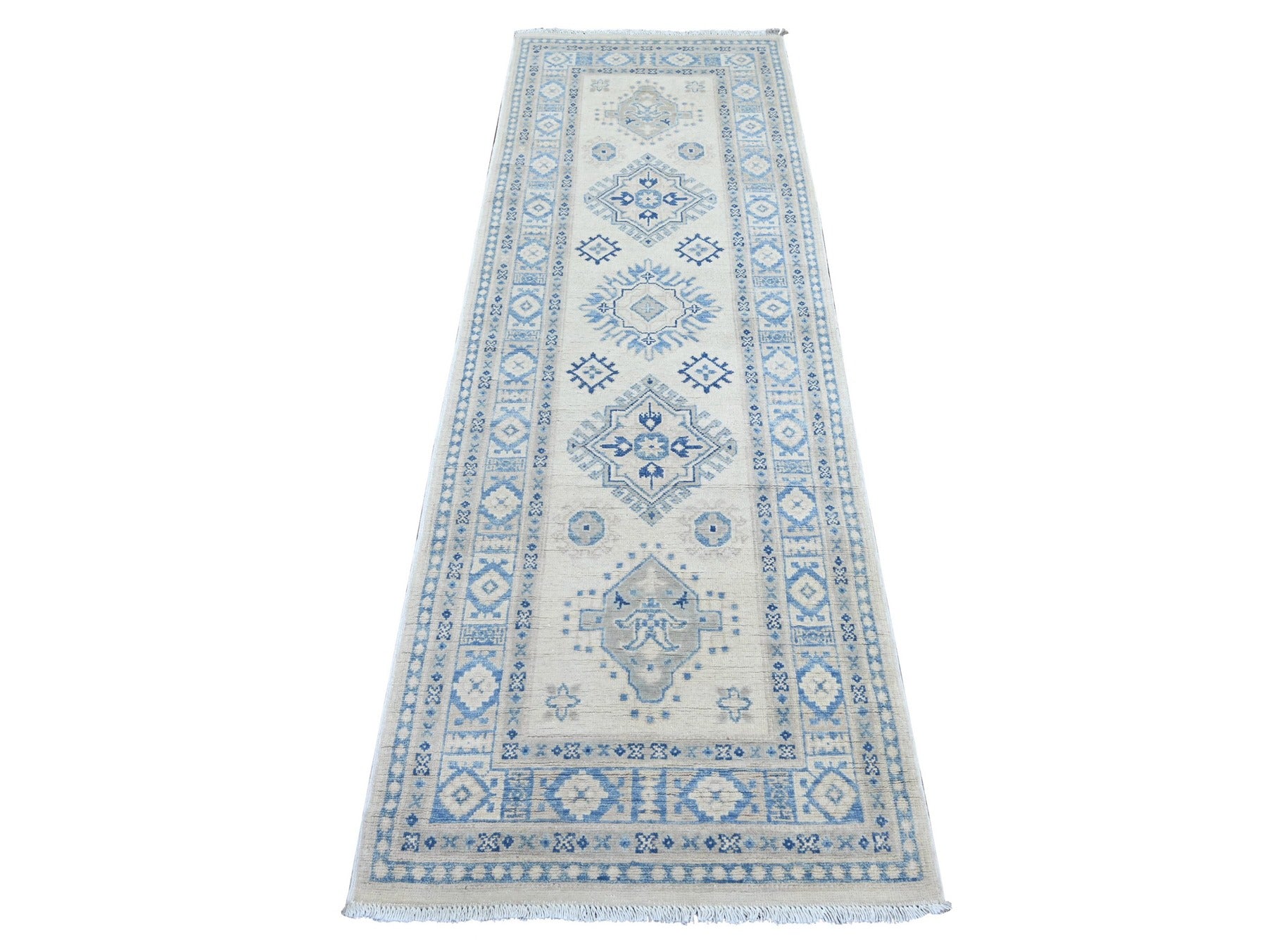 Ivory 2'7" x 7'9" Kazak Hand knotted Wool Rug - Sku: O021963