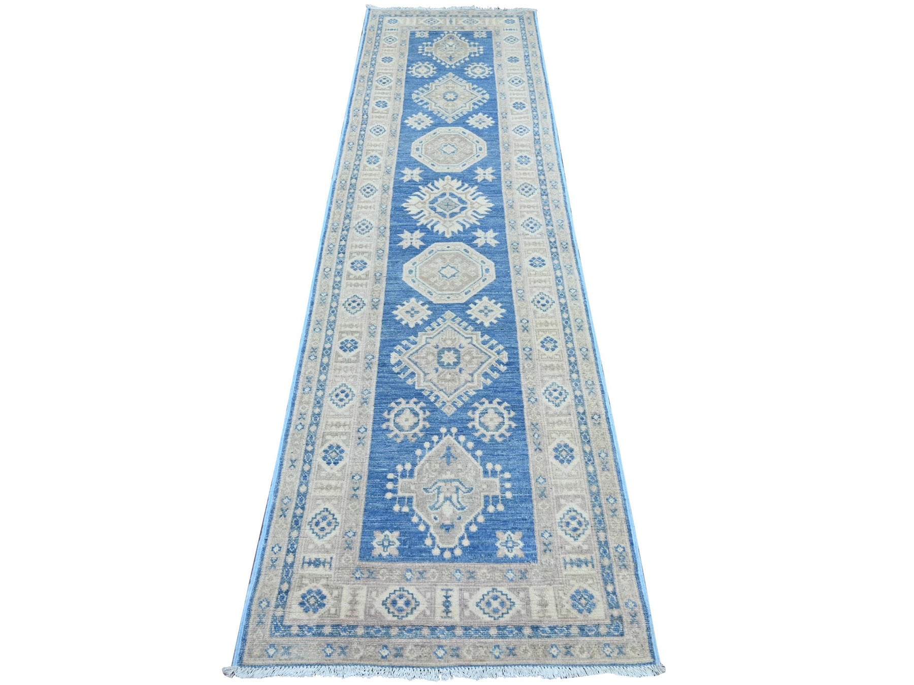Blue 2'7" x 9'7" Kazak Hand knotted Wool Rug - Sku: O021964
