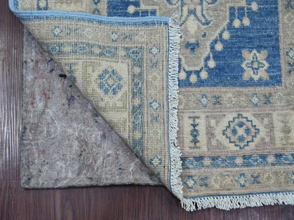Blue 2'7" x 9'7" Kazak Hand knotted Wool Rug - Sku: O021964