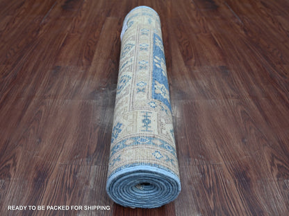 Blue 2'7" x 9'7" Kazak Hand knotted Wool Rug - Sku: O021964