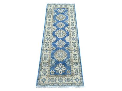 Blue 2'0" x 5'6" Kazak Hand knotted Wool Rug - Sku: O021965