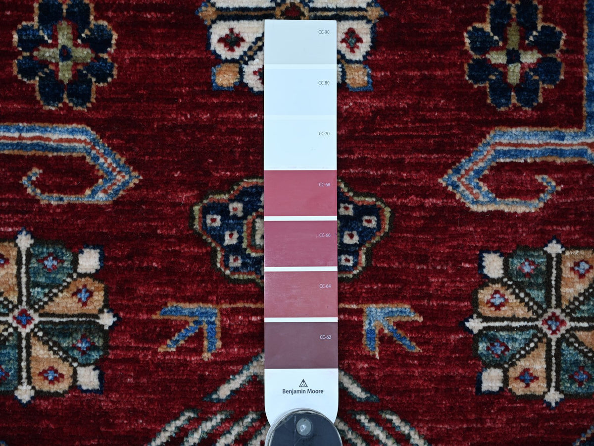 Kazak Tribal & Geometric hand-knotted wool rug in Red & Ivory, 3'11" x 6'2" — SKU O021966 (view 3)