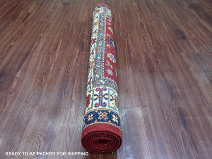 Kazak Tribal & Geometric hand-knotted wool rug in Red & Ivory, 3'11" x 6'2" — SKU O021966 (view 4)