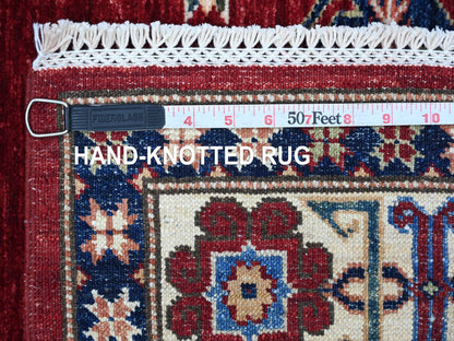 Kazak Tribal & Geometric hand-knotted wool rug in Red & Ivory, 3'11" x 6'2" — SKU O021966 (view 6)