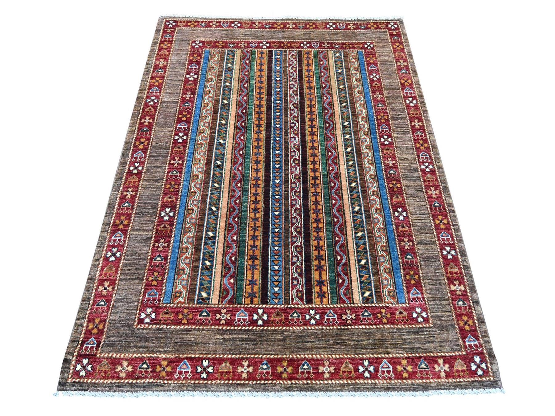 Brown 4'4" x 6'0" Tribal & Geometric Hand knotted Wool Rug - Sku: O021967