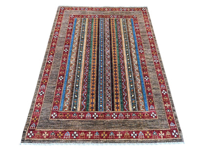 Brown 4'4" x 6'0" Tribal & Geometric Hand knotted Wool Rug - Sku: O021967