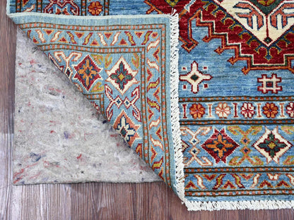 Blue 4'1" x 6'0" Tribal & Geometric Hand knotted Wool Rug - Sku: O021968