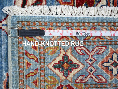 Blue 4'1" x 6'0" Tribal & Geometric Hand knotted Wool Rug - Sku: O021968