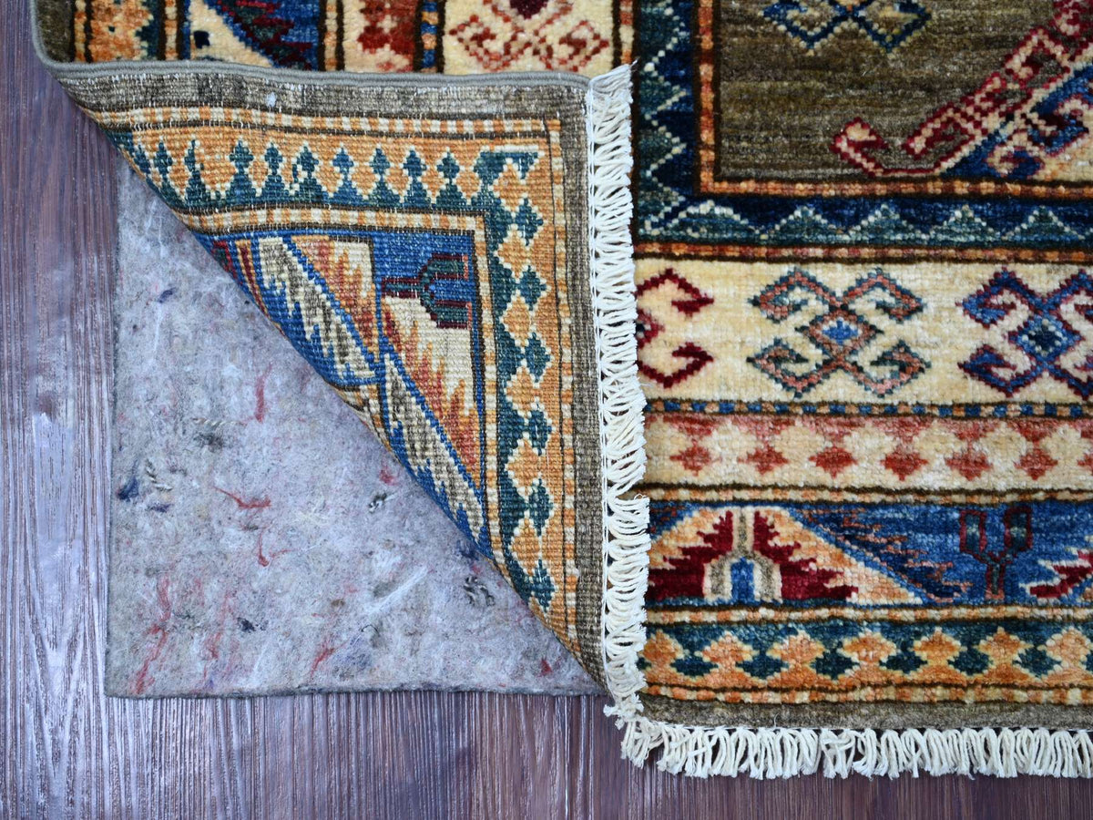 Kazak Tribal & Geometric hand-knotted wool rug in Gray & Blue, 4' x 5'5" — SKU O021969 (view 2)