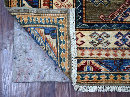 Kazak Tribal & Geometric hand-knotted wool rug in Gray & Blue, 4' x 5'5" — SKU O021969 (view 2)