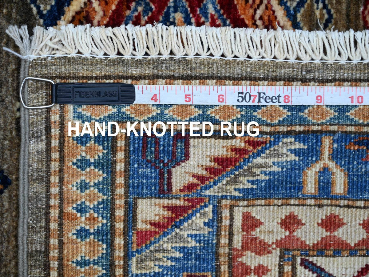 Kazak Tribal & Geometric hand-knotted wool rug in Gray & Blue, 4' x 5'5" — SKU O021969 (view 6)