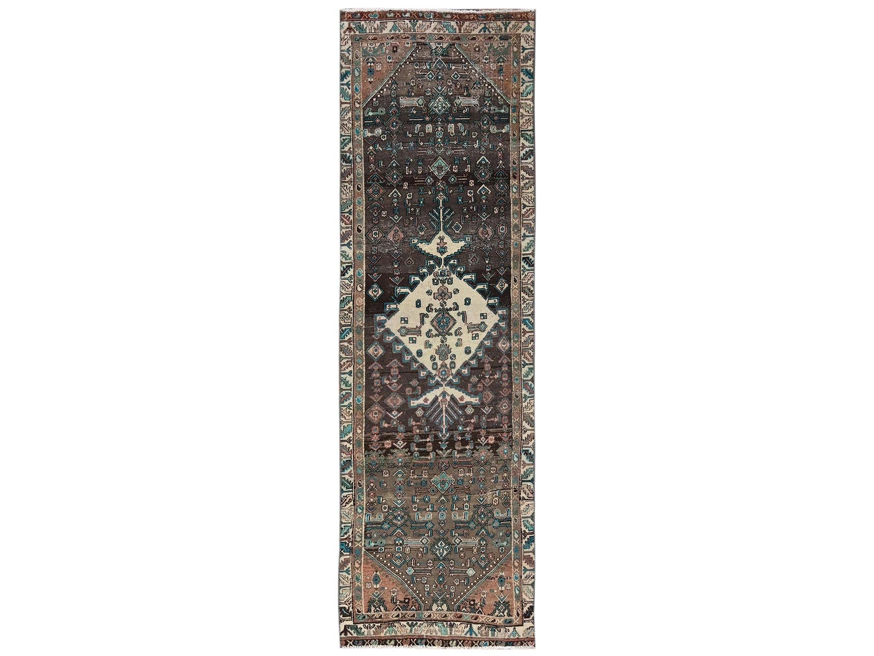 Brown 2'10" x 9'11" Vintage Hand knotted Wool Rug - Sku: O02196