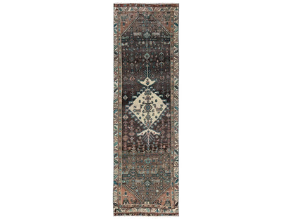 Brown 2'10" x 9'11" Vintage Hand knotted Wool Rug - Sku: O02196