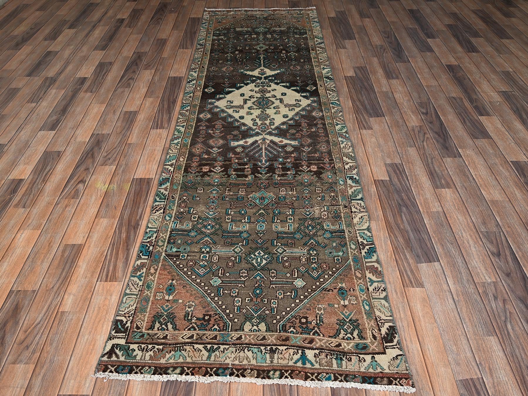 Brown 2'10" x 9'11" Vintage Hand knotted Wool Rug - Sku: O02196