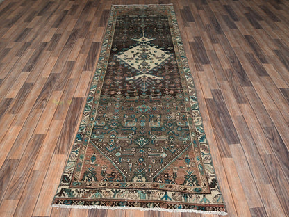 Brown 2'10" x 9'11" Vintage Hand knotted Wool Rug - Sku: O02196