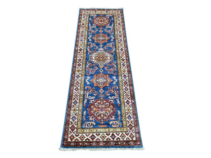 Blue 2'1" x 6'0" Tribal & Geometric Hand knotted Wool Rug - Sku: O021970