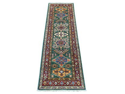 Green 1'11" x 6'0" Tribal & Geometric Hand knotted Wool Rug - Sku: O021971