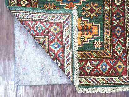 Green 1'11" x 6'0" Tribal & Geometric Hand knotted Wool Rug - Sku: O021971