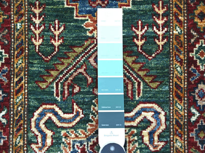 Green 1'11" x 6'0" Tribal & Geometric Hand knotted Wool Rug - Sku: O021971
