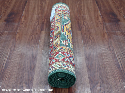 Green 1'11" x 6'0" Tribal & Geometric Hand knotted Wool Rug - Sku: O021971