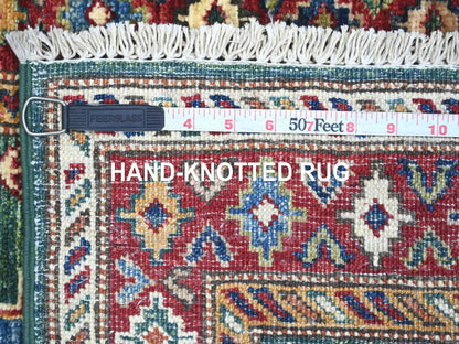 Green 1'11" x 6'0" Tribal & Geometric Hand knotted Wool Rug - Sku: O021971