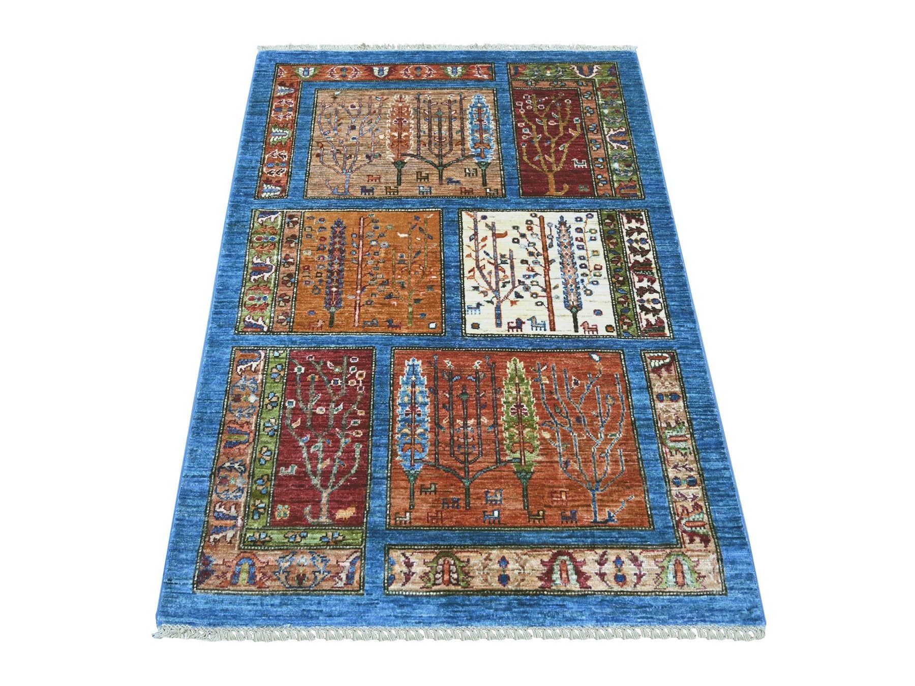 Blue 3'3" x 4'11" Tribal & Geometric Hand knotted Wool Rug - Sku: O021977