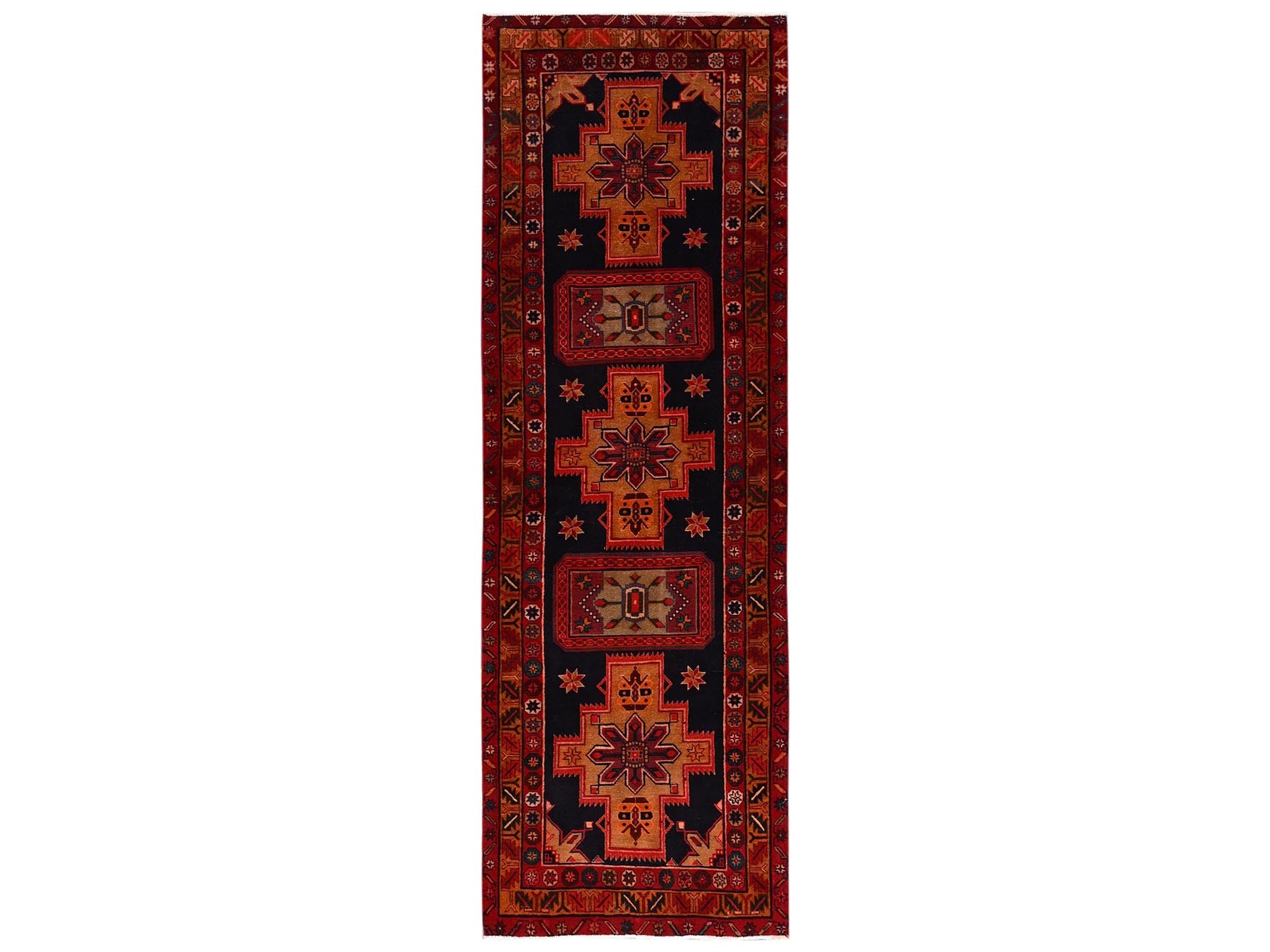 Black 3'2" x 10'7" Vintage Hand knotted Wool Rug - Sku: O02197