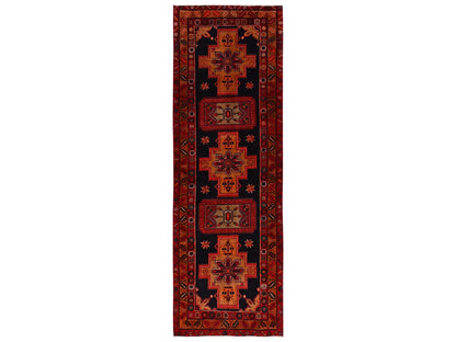 Black 3'2" x 10'7" Vintage Hand knotted Wool Rug - Sku: O02197