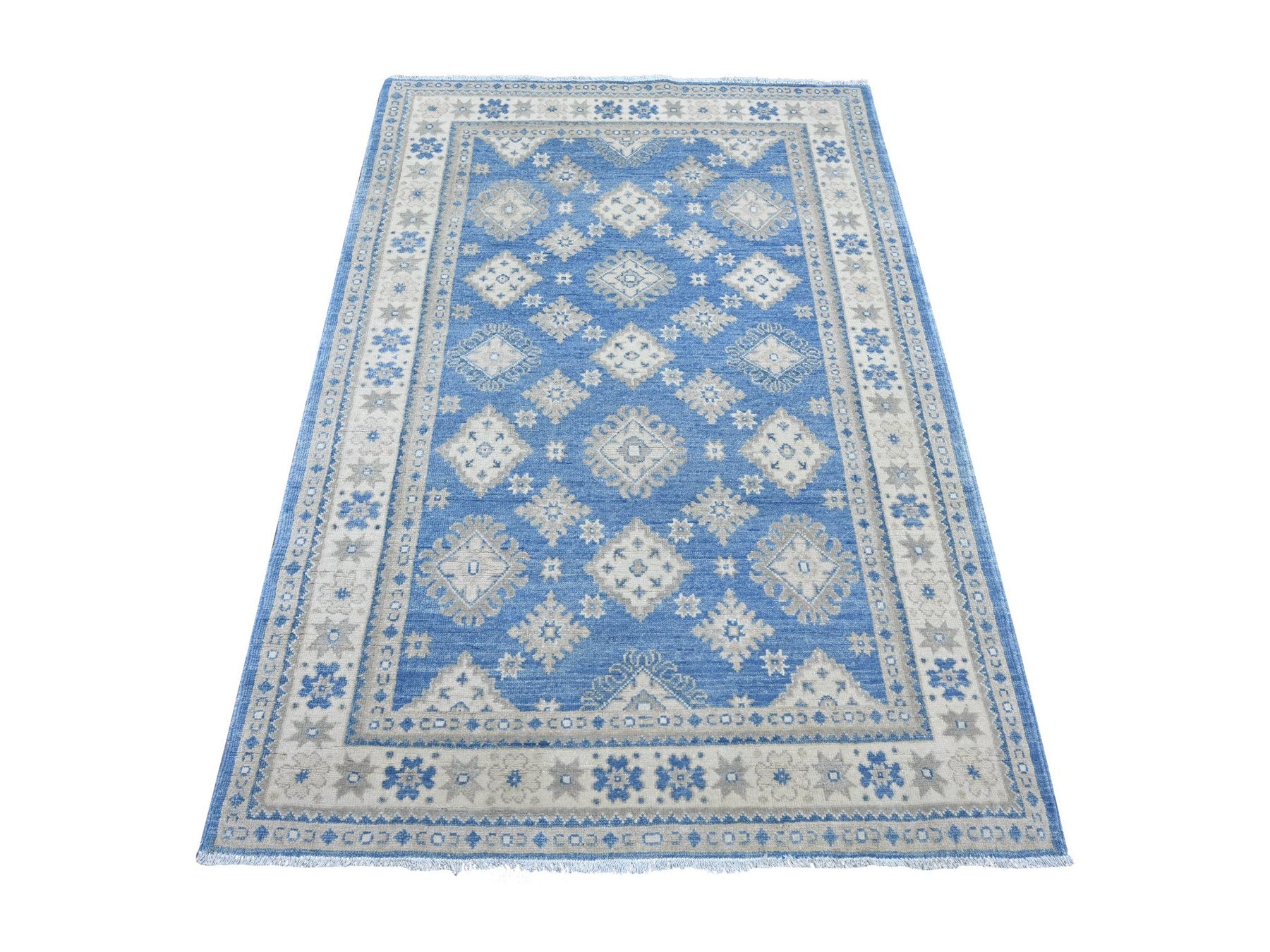 Blue 4'0" x 5'9" Kazak Hand knotted Wool Rug - Sku: O021980