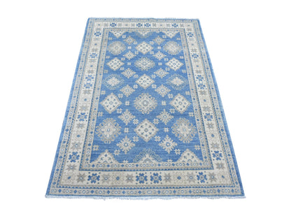 Blue 4'0" x 5'9" Kazak Hand knotted Wool Rug - Sku: O021980