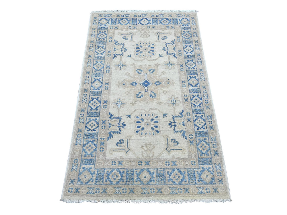 Kazak Kazak hand-knotted wool rug in Ivory & Blue, 3' x 4'10" — SKU O021982