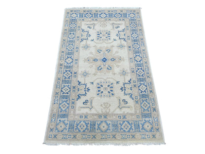 Kazak Kazak hand-knotted wool rug in Ivory & Blue, 3' x 4'10" — SKU O021982