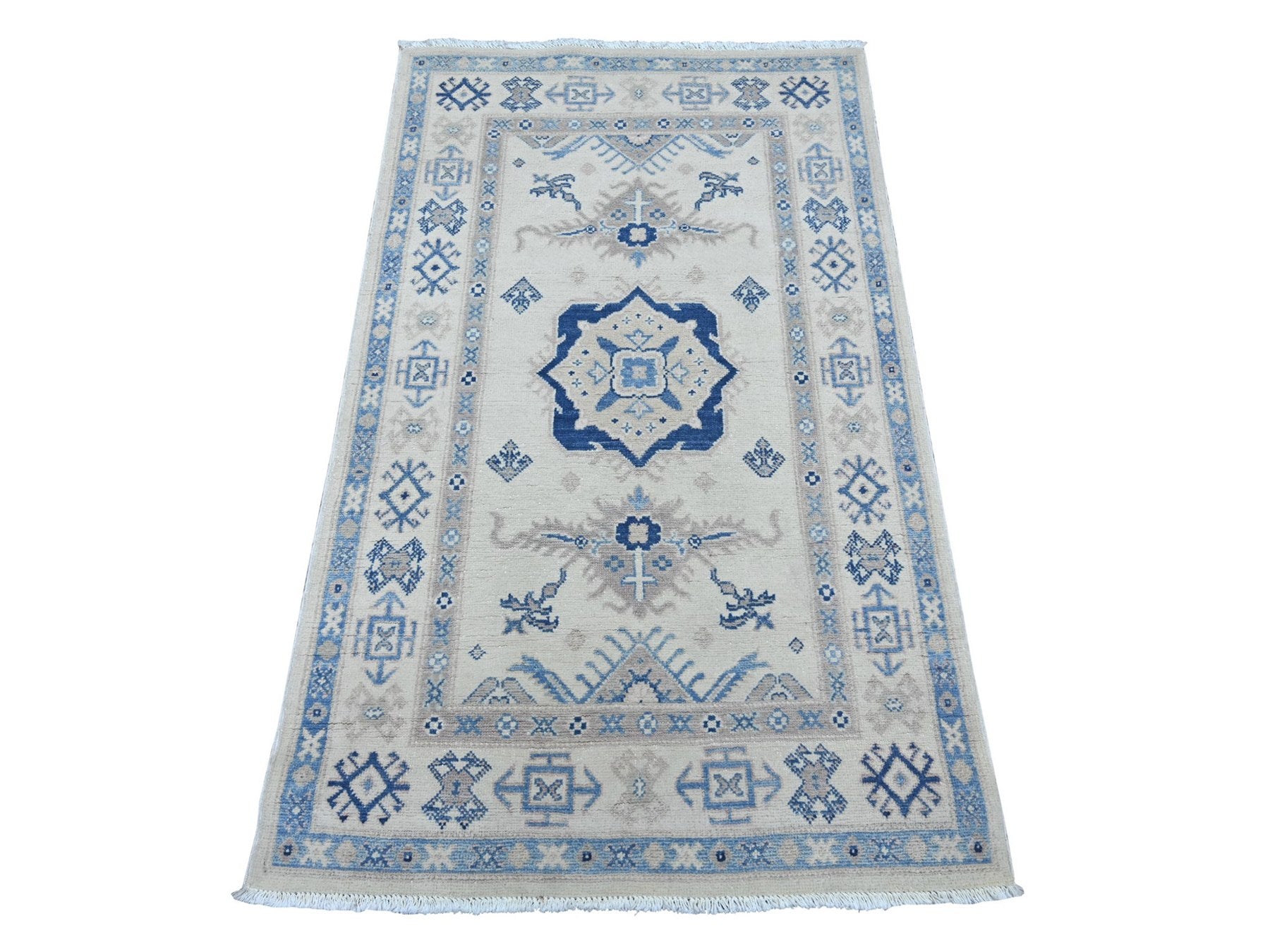 Kazak Kazak hand-knotted wool rug in Ivory, 2'11" x 4'10" — SKU O021984