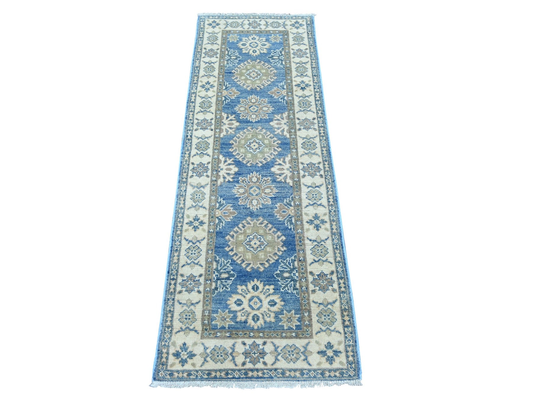 Blue 2'0" x 5'8" Kazak Hand knotted Wool Rug - Sku: O021985