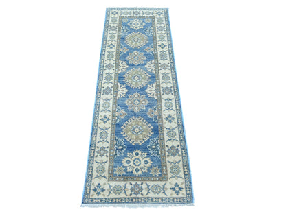 Blue 2'0" x 5'8" Kazak Hand knotted Wool Rug - Sku: O021985