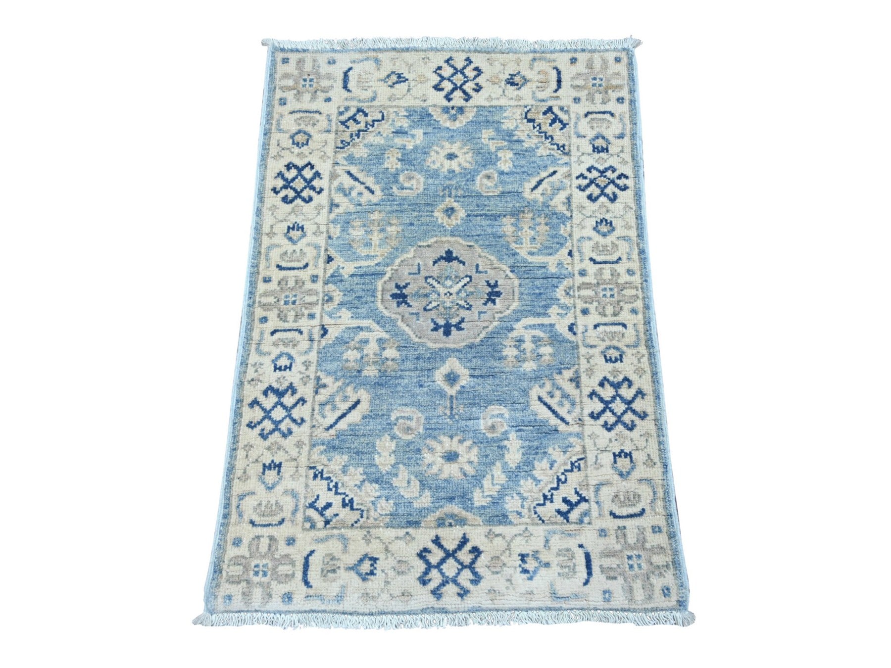 Blue 1'11" x 2'9" Kazak Hand knotted Wool Rug - Sku: O021987